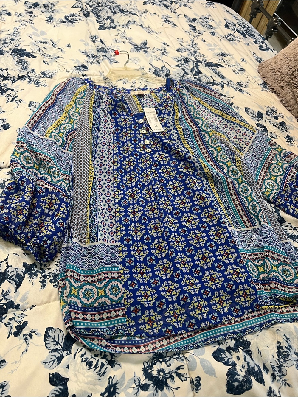 dressbarn Blue Floral Patchwork Tunic